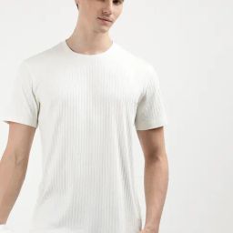 Calvin Klein Ivory Cotton Regular Fit Solid T-Shirt-1