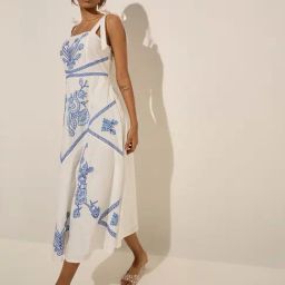 LOV by Westside White Floral Embroidered Cotton A-Line Dress-image-47