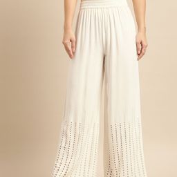 Sangria Women Off White Schiffli Detail Ethnic Palazzos-25