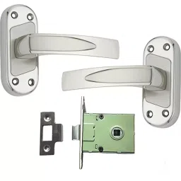 Atom Stainless Steel Silver Door Handle Lock Set, Teana-BabyLatch-37