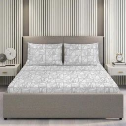 Boutique Living Cottage Garden Grey Cotton 300 TC Double Flat Bed Sheet With 2 Pillow Covers-image-104