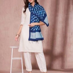 Fabindia Blue Silk Tie - Dye Stole-picture-20