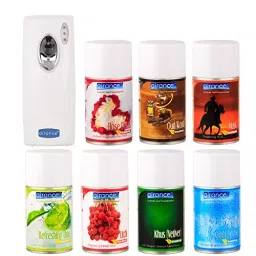 Airance Automatic A4 Room Freshener Dispenser Machine with 250 ml Each Khus (Vetiver), Cool Splash, Refreshing Lime, Litchi, Musk, Oud Wood & Rose Petals Fragrance Spray Bottle (Pack of 8)-image-32