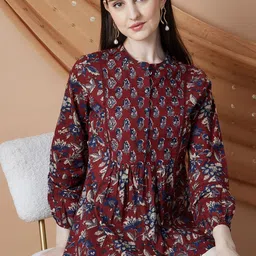 Melange by Lifestyle Mandarin Collar Printed Tunic-16