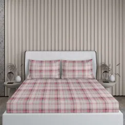 Boutique Living Signature Sateen Pink Cotton 300 TC King Flat Bed Sheet With 2 Pillow Covers-picture-8