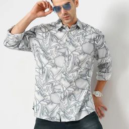 celio celio* Grey Regular Fit Printed Cotton Shirt-picture-13
