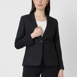 Van Heusen Black Cotton Self Pattern Blazer-image-3