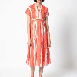 RAREISM Orange Polyester Printed Short Sleeves Dress-image-30