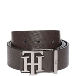 TOMMY HILFIGER Setubal Brown & Black Leather Textured Reversible Belt For Men-image-82