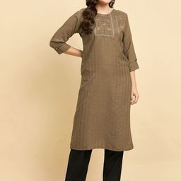 Anouk Rustic Floral Yoke Design Round Neck Sequinned Cotton Silk Kurta-22