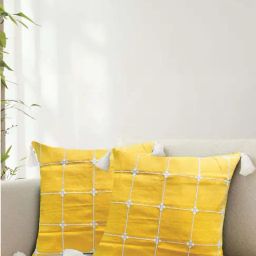 Urban Space Aura Checks Yellow Cotton Cushion Covers - Set of 2-25