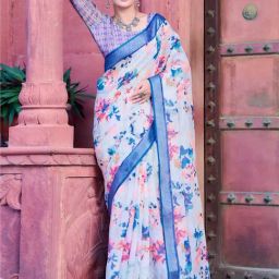 Saree Mall White Cotton Self Saree with Blouse Piece-picture-21