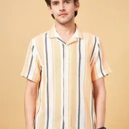 People by Pantaloons Mock Orange Slim Fit Striped Shirt-image-44