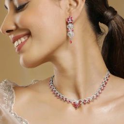 Rubans Rhodium Plated Pink Set for Women-picture-33