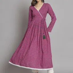 Anouk Rustic Floral Printed V-Neck Angrakha Anarkali Pure Cotton Kurta With Trouser-image-88