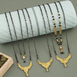 DIVASTRI Set of 5 Gold-Plated Brass Artificial Beads Mangalsutra-image-48