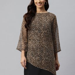 Cottinfab Animal Print Boat Neck Layered Georgette A-Line Dress-image-21