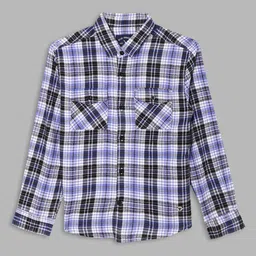 Blue Giraffe Boys Spread Collar Tartan Checked Casual Shirt-31