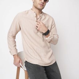 VASTRADO Striped Band Collar Cotton Straight Short Kurta-picture-3