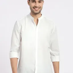 SHOW OFF White Cotton Slim Fit Solid Shirt-image-69