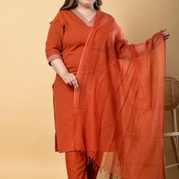 Readiprint Fashions Plus Size Pure Cotton Straight Kurta With Trousers & Dupatta-picture-35