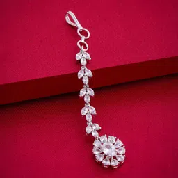 Kushal's Fashion Jewellery Rhodium-Plated Zircon Studded Maang Tikka-picture-45