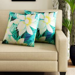 Swayam Green & White Set of 2 16" x 16" Square Printed Cushion Covers-29