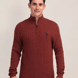 U.S. Polo Assn. Men Cable Knit Self Design Woollen Pullover Sweaters-image-57
