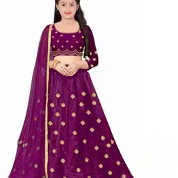 F Plus Fashion Girls Embroidered Semi-Stitched Lehenga & Unstitched Blouse With Dupatta-image-61