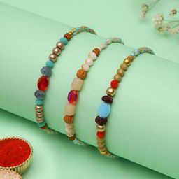 Myntra Elegant Homes Set Of 3 Beaded Rakhis With Greeting Card & Roli Chawal-image-22