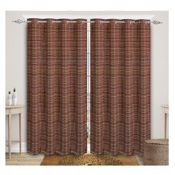 Saral Home Red Stripes Jacquard Yarn Blackout Long Door Curtains - (Set of 2, 4x9 Feet)-3