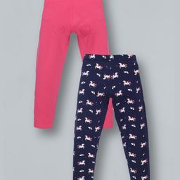 Plum Tree Full Length Unicorn & Rainbow Printed And Solid Leggings Pack Of Two - NavyPink-image-93