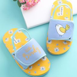 Babyoye Flip Flops with Back Strap Bird Print - Yellow-image-20