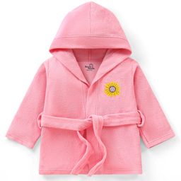 Doodle Poodle Terry Full Sleeves Hooded Bath Robe Flower Patch - Pink-image-46