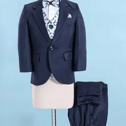 Robo Fry Viscose Woven Full Sleeves Four Piece Party Suits With Bow -Navy Blue-image-26