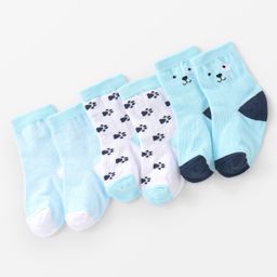 Cute Walk By Babyhug Non Terry Anti Bacterial Ankle Length Socks With Paws Design Pack Of 3 - White & Blue-image-67