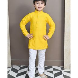 BT DEZINES Full Sleeves Chikankari Embroidered & Sequin Embellished Kurta & Pajama - Yellow-image-32