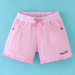 Olio Kids Cotton Woven Mid Thigh Solid Colour Text Print Shorts - Pink-picture-14