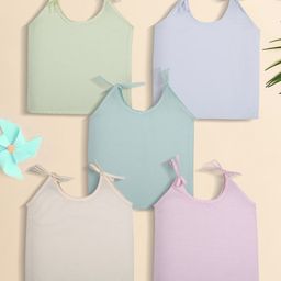 Baby Moo 100% Cotton Pack Of 5 Sleeveless Solid Jhablas - White Pink Peach Green & Yellow-10