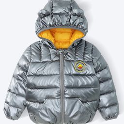 Kookie Kids Full Sleeves Front Open Padded Hooded Quilted Jacket With Duck Patch & Ears Applique - Grey-image-9