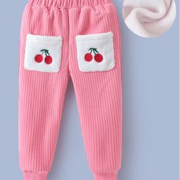 Kookie Kids Full Length Lounge Pant with Cherry Embroidery & Pockets Detailing - Pink-image-64