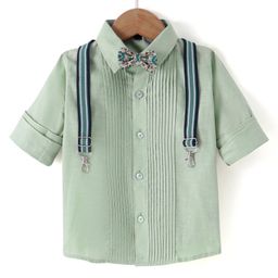 Robo Fry Cotton Woven Full Sleeves Solid Colour Party Shirt with Bow & Suspender - Mint-image-94
