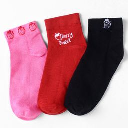 Pine Kids Knit Ankle Length Silvadur Antimicrobial Strawberry Designed Socks Pack Of 3 ( Color May Vary )-image-83
