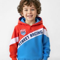 Babyug Cotton Knit Full Sleeves Hooded Sweatshirt with Cut & Sew Design & Text Print - Red-image-21