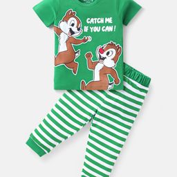 Babyhug Disney Single Jersey Knit Half Sleeves Night Suit With Chip N Dale Graphic -Green & White-image-68