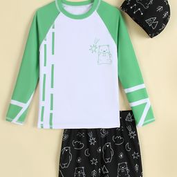 Mark & Mia Full Raglan Sleeves Two Piece Swimsuit with Bear Print -Light Green-image-47