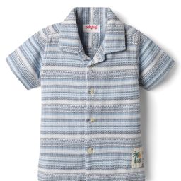 Babyhug Cotton Woven Half Sleeves Striped Shirt with Beach Patch - Light Blue-image-91