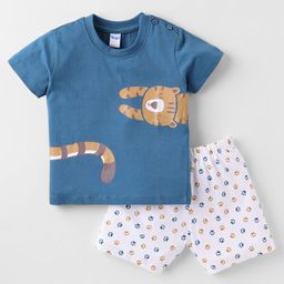 Tango Single Jersey Knit Half Sleeves T-Shirt & Shorts Set with Tiger Print - Navy Blue-image-55