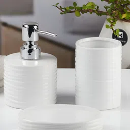 Kookee White 3 piece Abstract Ceramic Bath Accessories Set-30