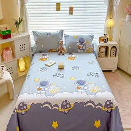 JC HOME Grey & Yellow Printed Pure Cotton 220 TC Double King Bedsheet Set 2 m x 2.30 m-image-10